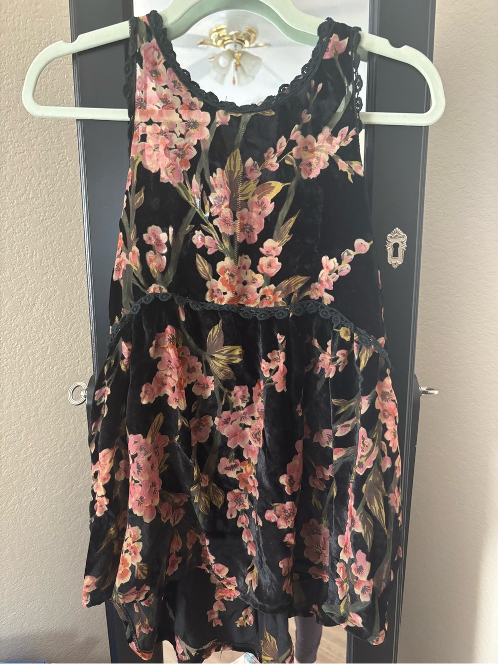Madeline Black Velvet Dress with Pink Floral Print